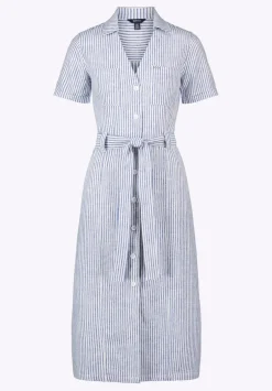 Carlene Women's Striped Button-Down Midi Dress with Waist Tie, Navy - WD0105P