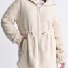 Citra Women's Cinch-Waist Full-Zip Sherpa Coat, Oatmeal - JK0038F