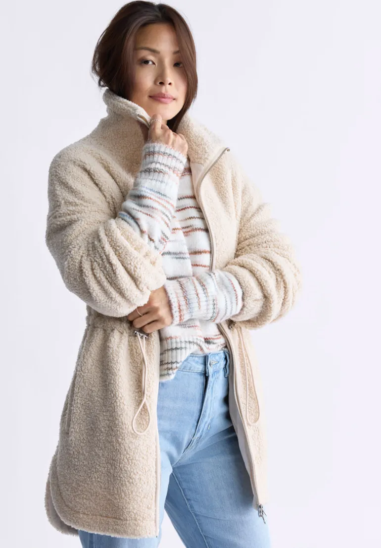 Citra Women's Cinch-Waist Full-Zip Sherpa Coat, Oatmeal - JK0038F