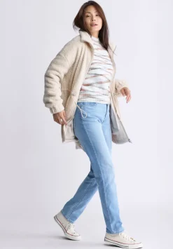 Citra Women's Cinch-Waist Full-Zip Sherpa Coat, Oatmeal - JK0038F