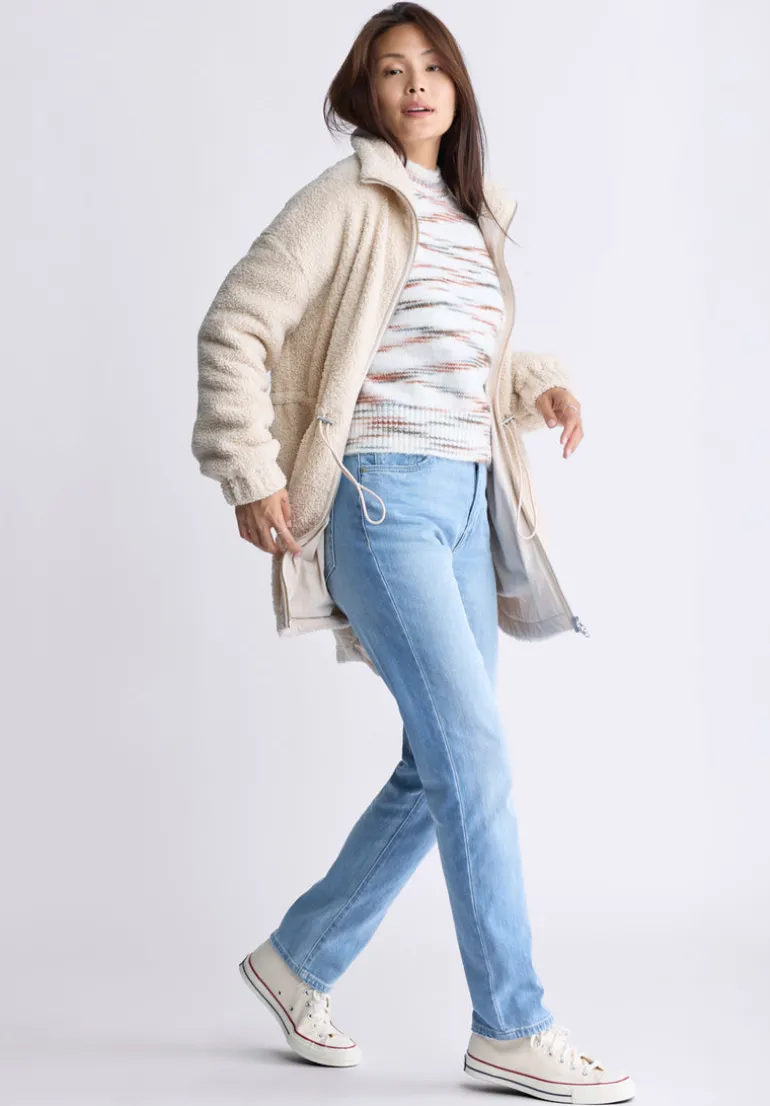 Citra Women's Cinch-Waist Full-Zip Sherpa Coat, Oatmeal - JK0038F