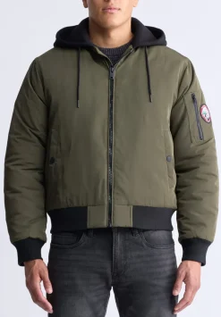 Cliff Men's Hooded Zip-Up Bomber Jacket, Green - OBMFB001