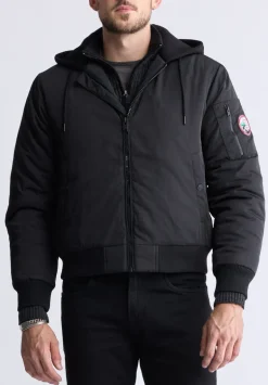 Cliff Men's Hooded Zip-Up Bomber Jacket, Black - OBMFB001