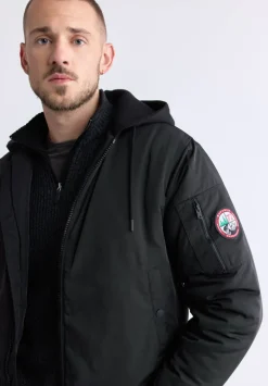 Cliff Men's Hooded Zip-Up Bomber Jacket, Black - OBMFB001