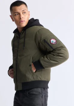 Cliff Men's Hooded Zip-Up Bomber Jacket, Green - OBMFB001