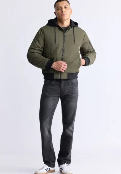 Cliff Men's Hooded Zip-Up Bomber Jacket, Green - OBMFB001
