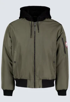 Cliff Men's Hooded Zip-Up Bomber Jacket, Green - OBMFB001