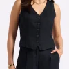 Coraline Women's Linen Button-Up Vest, Black - WT0173P