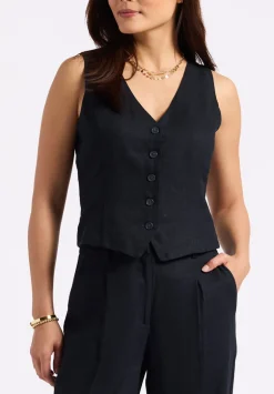 Coraline Women's Linen Button-Up Vest, Black - WT0173P