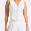 Coraline Women's Linen Button-Up Vest, Off-White - WT0173P