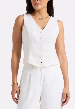 Coraline Women's Linen Button-Up Vest, Off-White - WT0173P