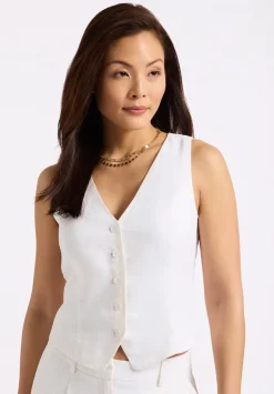 Coraline Women's Linen Button-Up Vest, Off-White - WT0173P