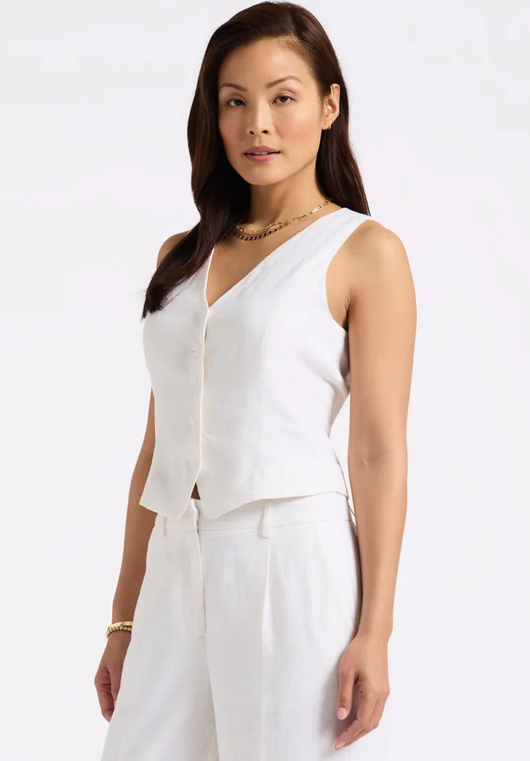Coraline Women's Linen Button-Up Vest, Off-White - WT0173P