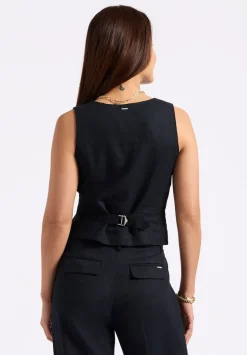 Coraline Women's Linen Button-Up Vest, Black - WT0173P