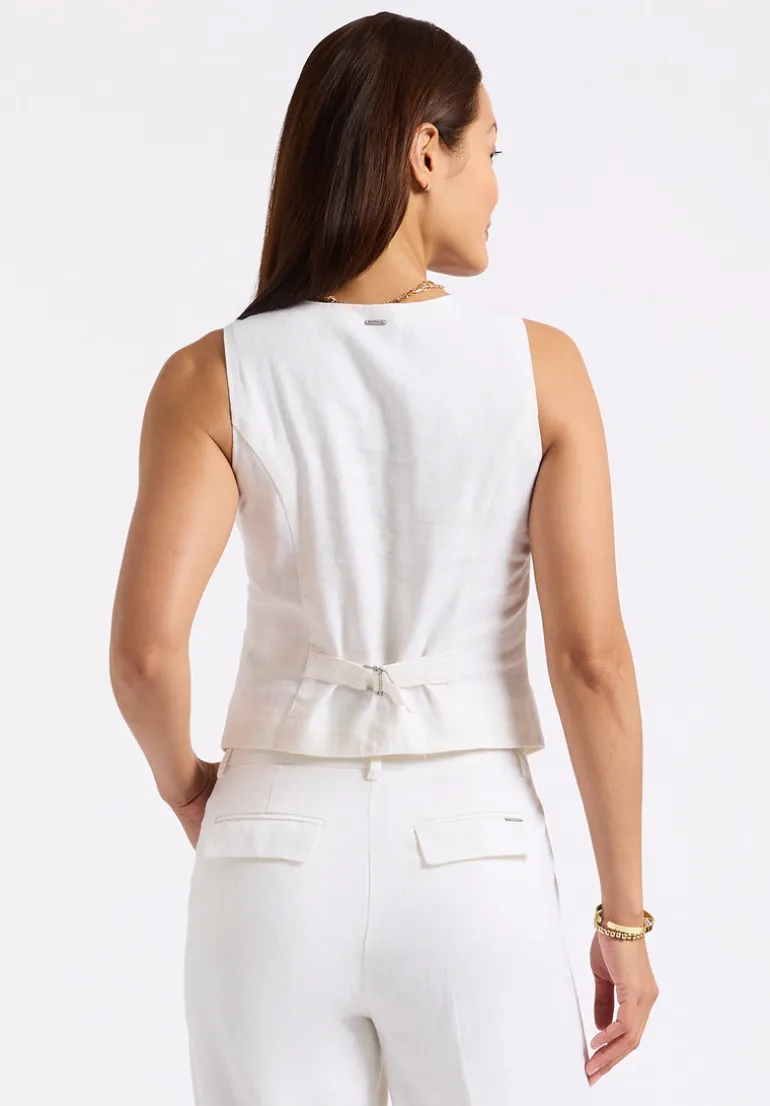 Coraline Women's Linen Button-Up Vest, Off-White - WT0173P