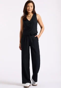 Coraline Women's Linen Button-Up Vest, Black - WT0173P