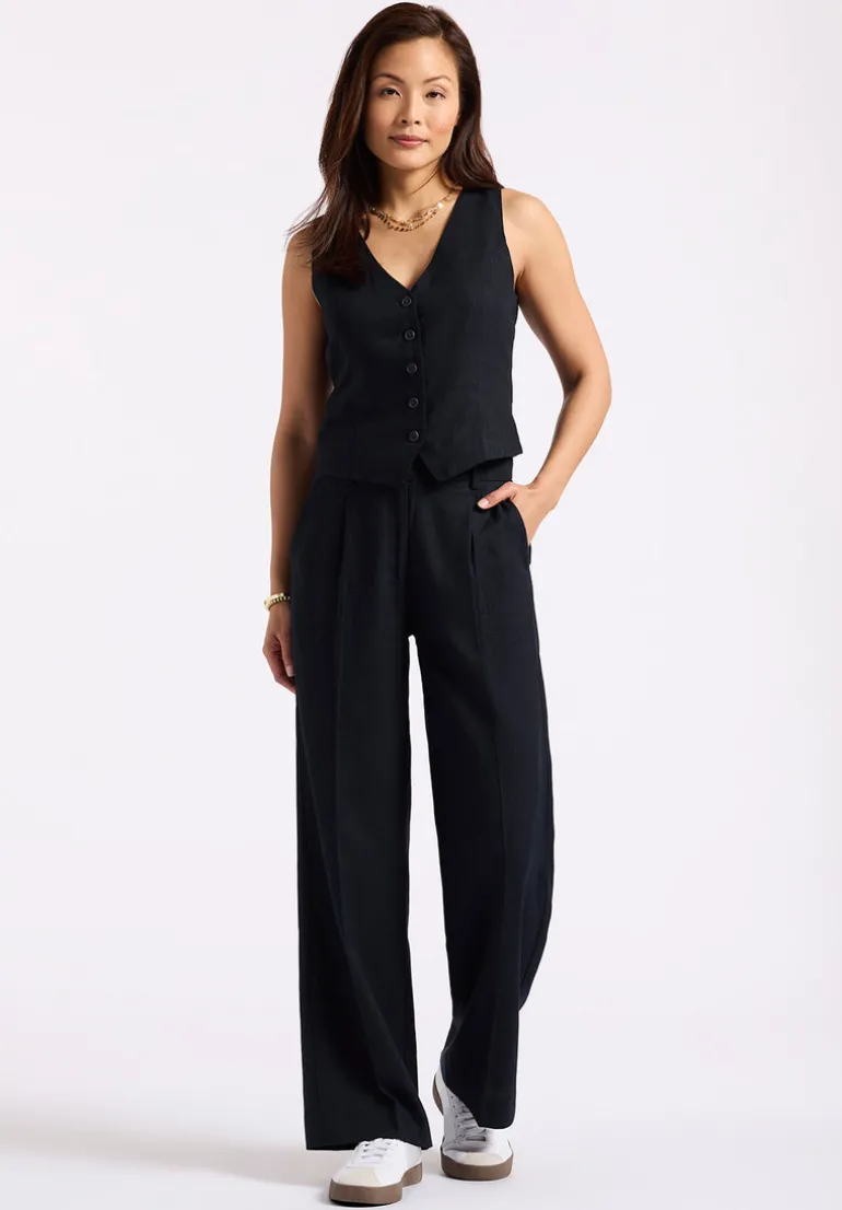Coraline Women's Linen Button-Up Vest, Black - WT0173P