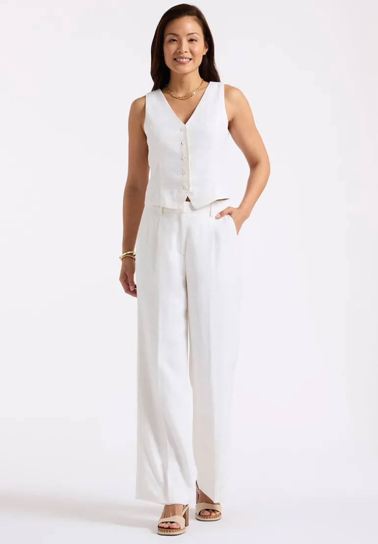 Coraline Women's Linen Button-Up Vest, Off-White - WT0173P