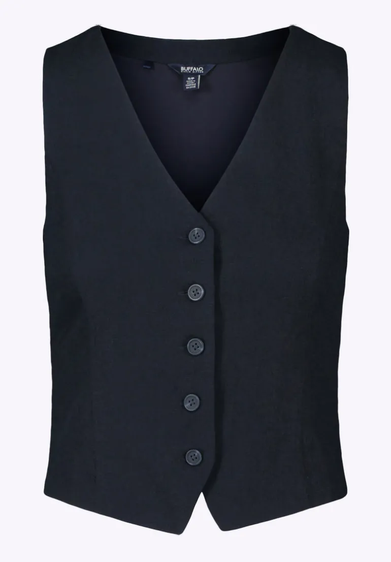 Coraline Women's Linen Button-Up Vest, Black - WT0173P