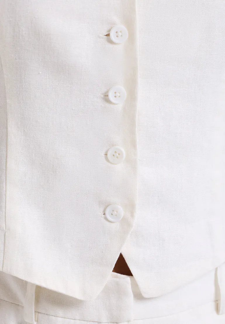 Coraline Women's Linen Button-Up Vest, Off-White - WT0173P