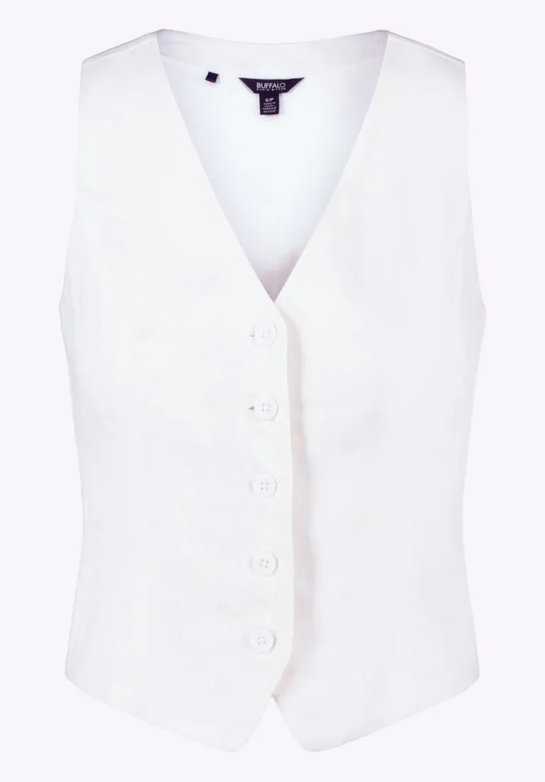 Coraline Women's Linen Button-Up Vest, Off-White - WT0173P