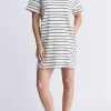 Delfina Women's Striped T-Shirt Dress, White & Black - KD0006S