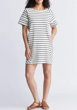 Delfina Women's Striped T-Shirt Dress, White & Black - KD0006S