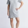 Delfina Women's Striped T-Shirt Dress, Grey & White - KD0006S