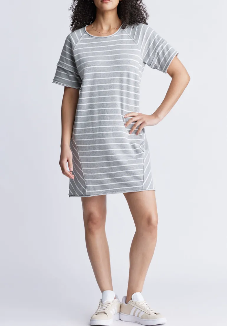 Delfina Women's Striped T-Shirt Dress, Grey & White - KD0006S