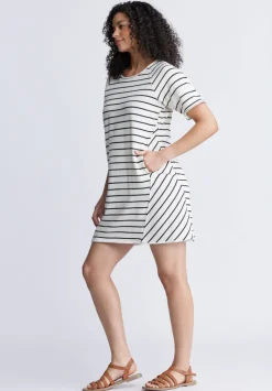Delfina Women's Striped T-Shirt Dress, White & Black - KD0006S