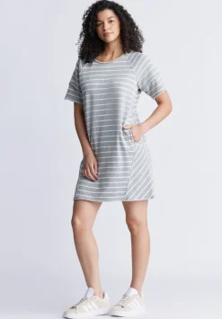 Delfina Women's Striped T-Shirt Dress, Grey & White - KD0006S