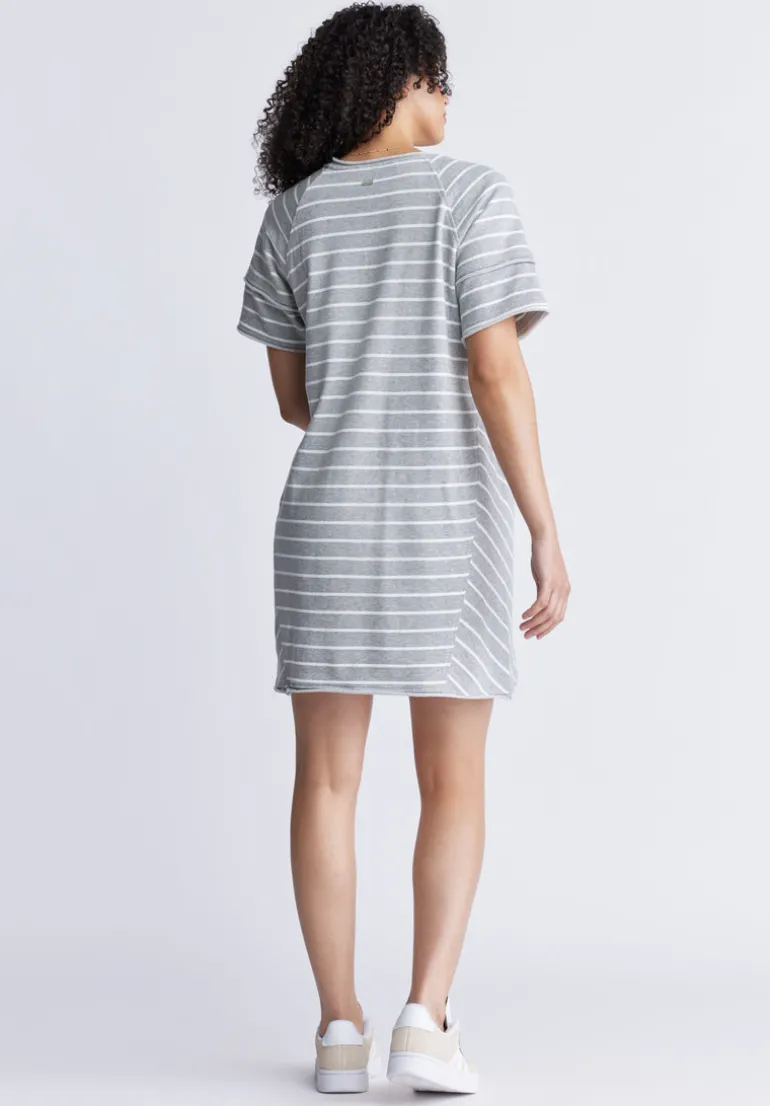 Delfina Women's Striped T-Shirt Dress, Grey & White - KD0006S