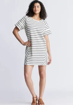 Delfina Women's Striped T-Shirt Dress, White & Black - KD0006S