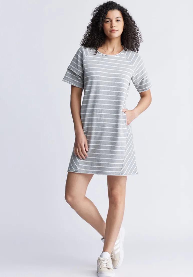 Delfina Women's Striped T-Shirt Dress, Grey & White - KD0006S