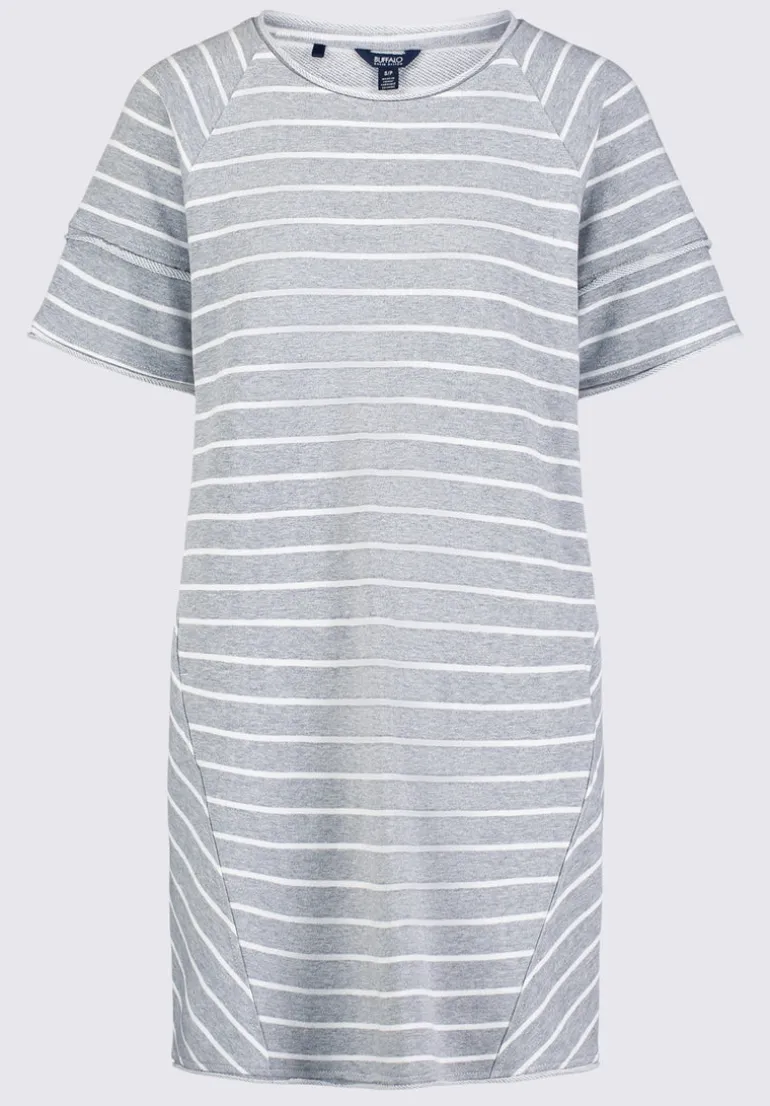 Delfina Women's Striped T-Shirt Dress, Grey & White - KD0006S