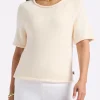 Devora Women’s Light Knit Short-Sleeve Sweater, Parchment - SW0115P