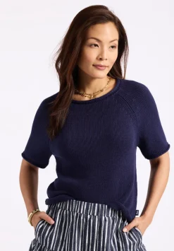 Devora Women’s Light Knit Short-Sleeve Sweater, Navy - SW0115P