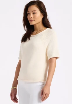 Devora Women’s Light Knit Short-Sleeve Sweater, Parchment - SW0115P