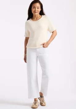 Devora Women’s Light Knit Short-Sleeve Sweater, Parchment - SW0115P
