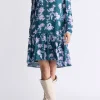 Dovie Women's Floral-Print Long-Sleeve Tiered Short Dress, Green & Purple - WD0057F