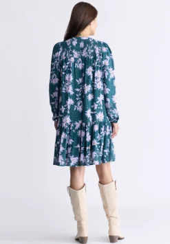 Dovie Women's Floral-Print Long-Sleeve Tiered Short Dress, Green & Purple - WD0057F