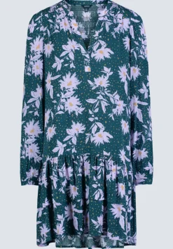 Dovie Women's Floral-Print Long-Sleeve Tiered Short Dress, Green & Purple - WD0057F