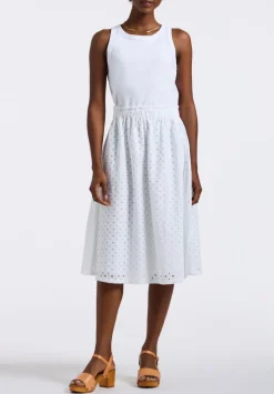 Drea Women's Tank Dress with Eyelet Embroidered Skirt, White - WD0067P