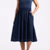 Drea Women's Tank Dress with Eyelet Embroidered Skirt, Navy - WD0067P