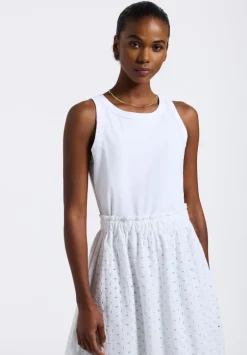 Drea Women's Tank Dress with Eyelet Embroidered Skirt, White - WD0067P