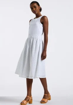 Drea Women's Tank Dress with Eyelet Embroidered Skirt, White - WD0067P