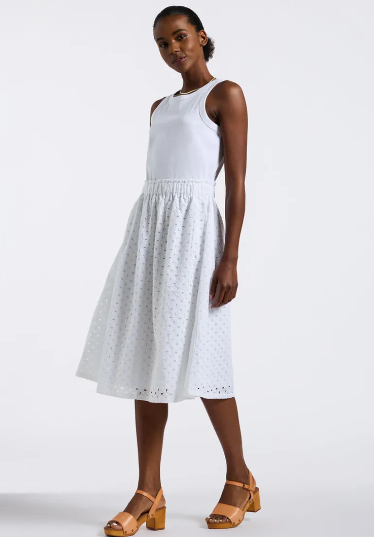 Drea Women's Tank Dress with Eyelet Embroidered Skirt, White - WD0067P