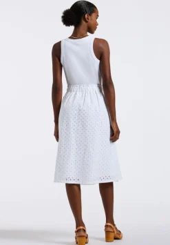 Drea Women's Tank Dress with Eyelet Embroidered Skirt, White - WD0067P