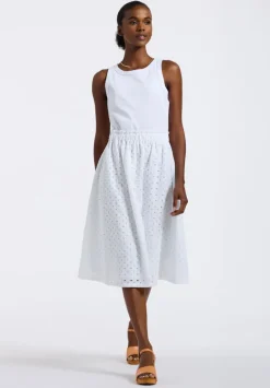 Drea Women's Tank Dress with Eyelet Embroidered Skirt, White - WD0067P