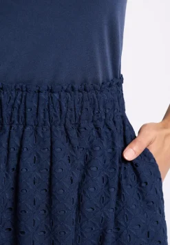 Drea Women's Tank Dress with Eyelet Embroidered Skirt, Navy - WD0067P
